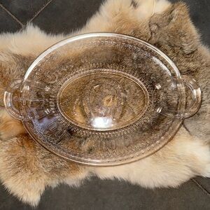 Antique Victorian EAPG Pressed Clear Glass Prayer Rug Oval Serving Bread Plate